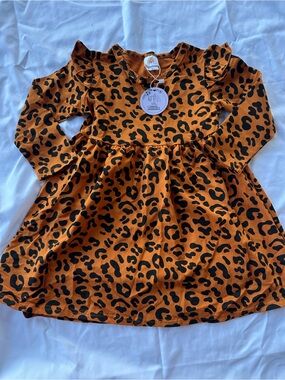 Girls Orange Leopard Print Long-Sleeve Dress